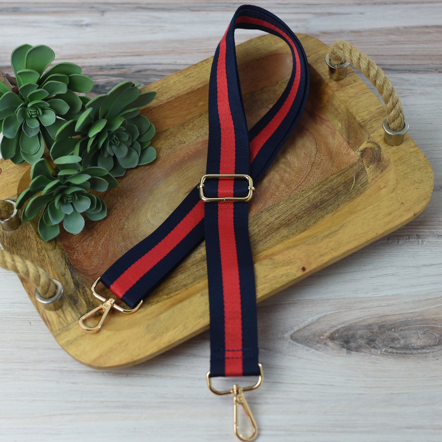 Adjustable Bag Strap 1.5 inch Striped- Navy Blue and Red