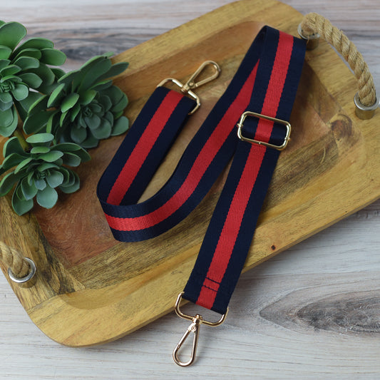 Adjustable Bag Strap 1.5 inch Striped- Navy Blue and Red