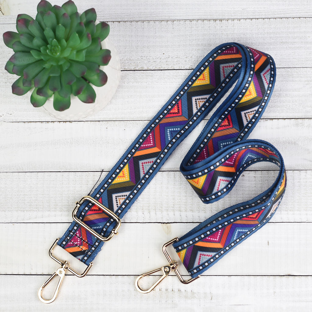 Nylon 1.5 inch Adjustable Bag Strap with Gold Hardware-Aztec