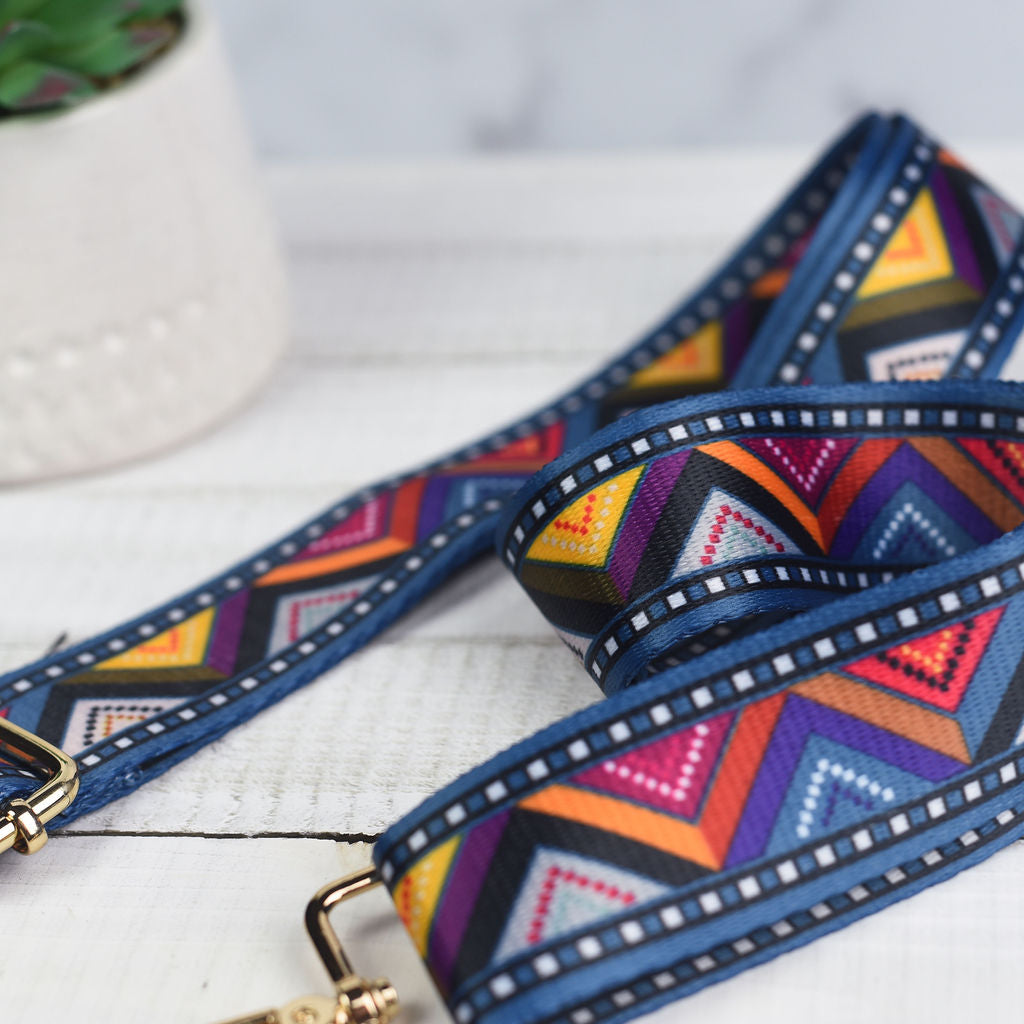 Nylon 1.5 inch Adjustable Bag Strap with Gold Hardware-Aztec