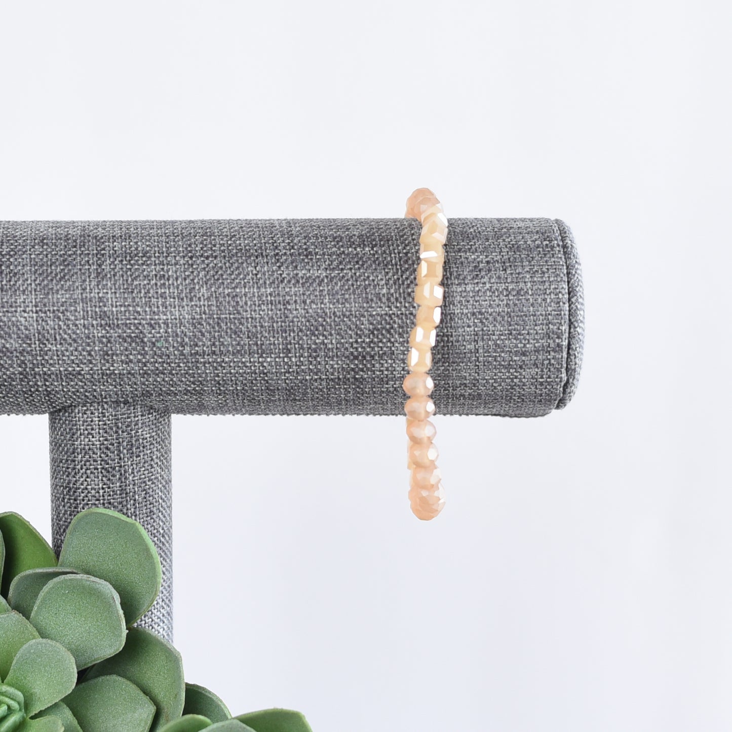 Mia Faceted Cube Bead Stretch Bracelet-Blush