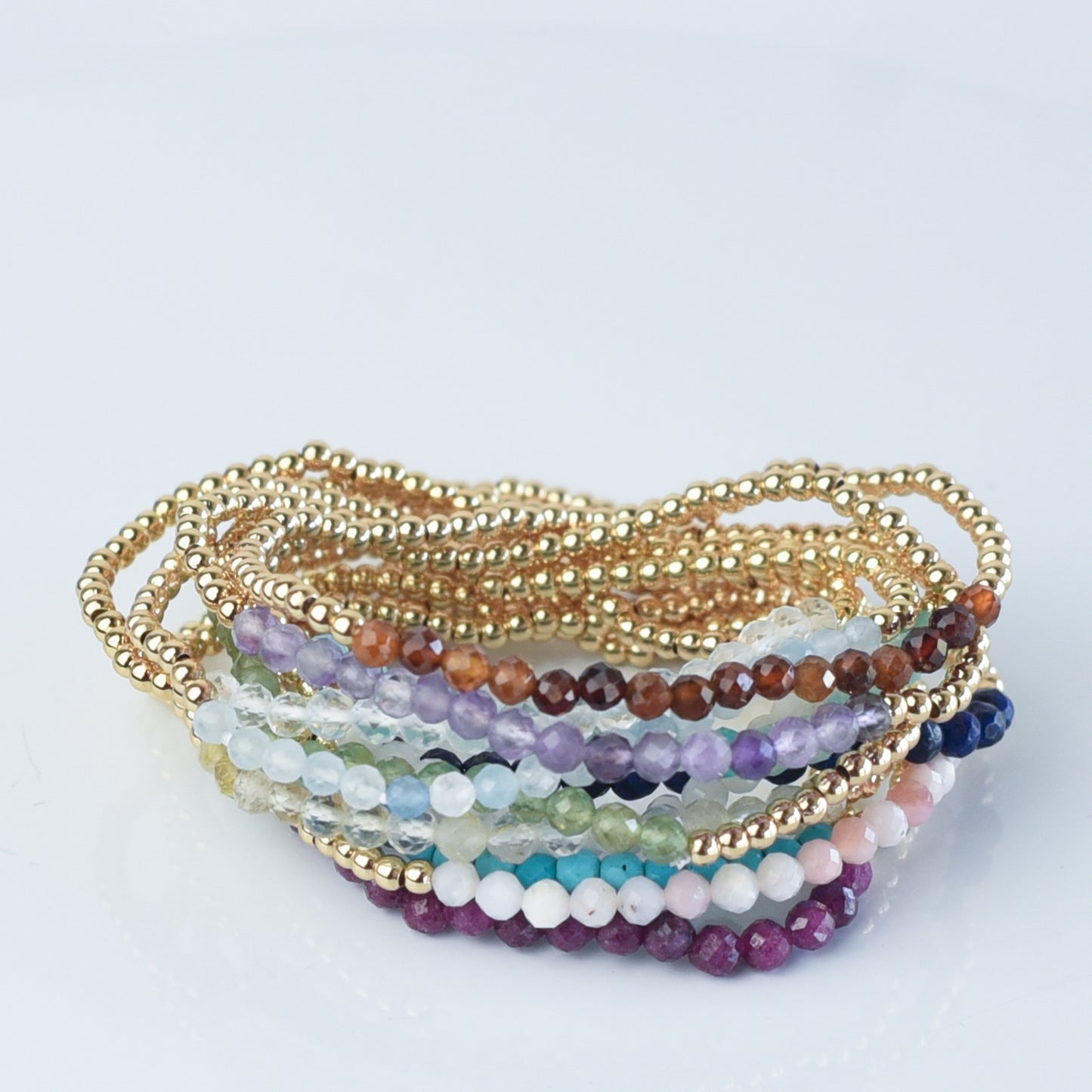 Semi Precious Stone and Beaded Stretch Bracelet