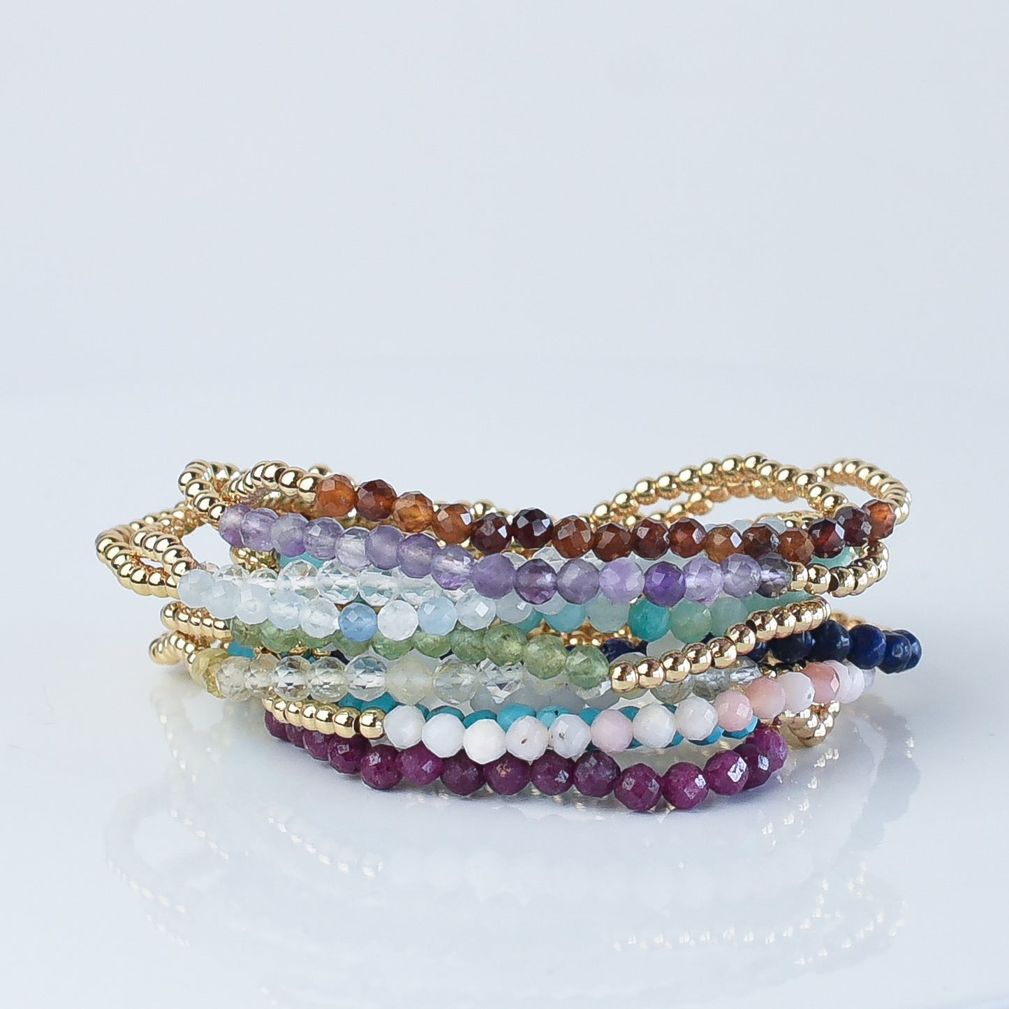 Semi Precious Stone and Beaded Stretch Bracelet