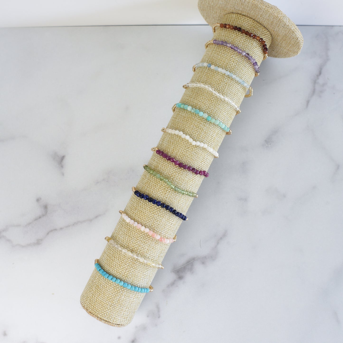 Semi Precious Stone and Beaded Stretch Bracelet