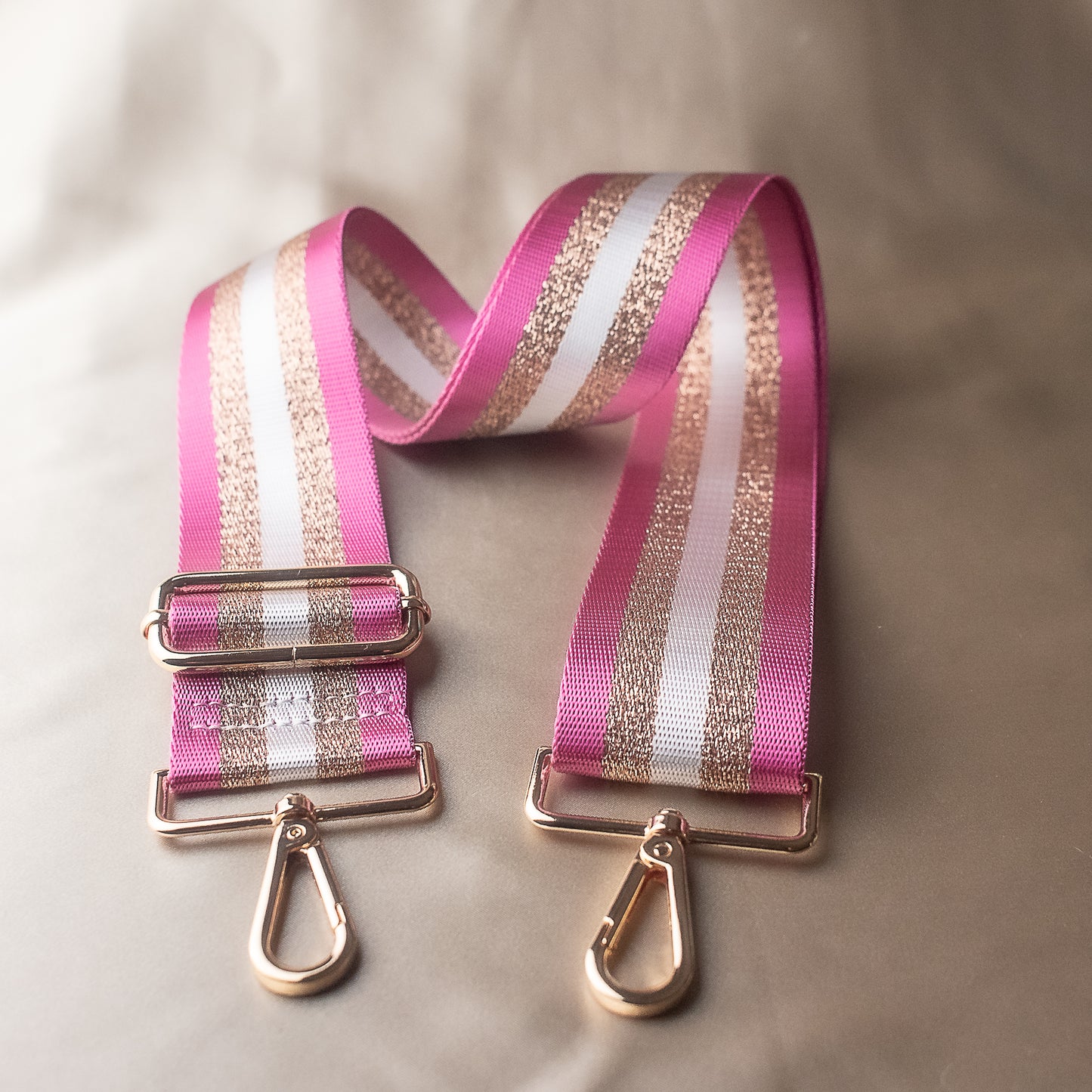 Pink and Gold Striped Purse Strap