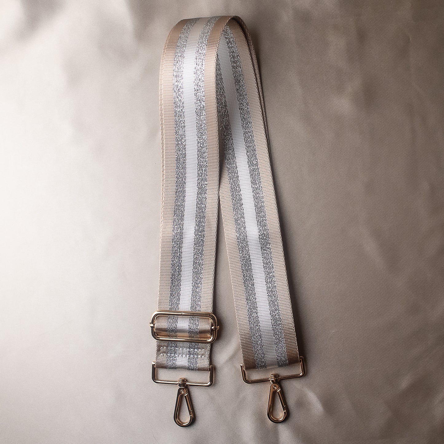 Ivory and Silver Striped Purse Strap