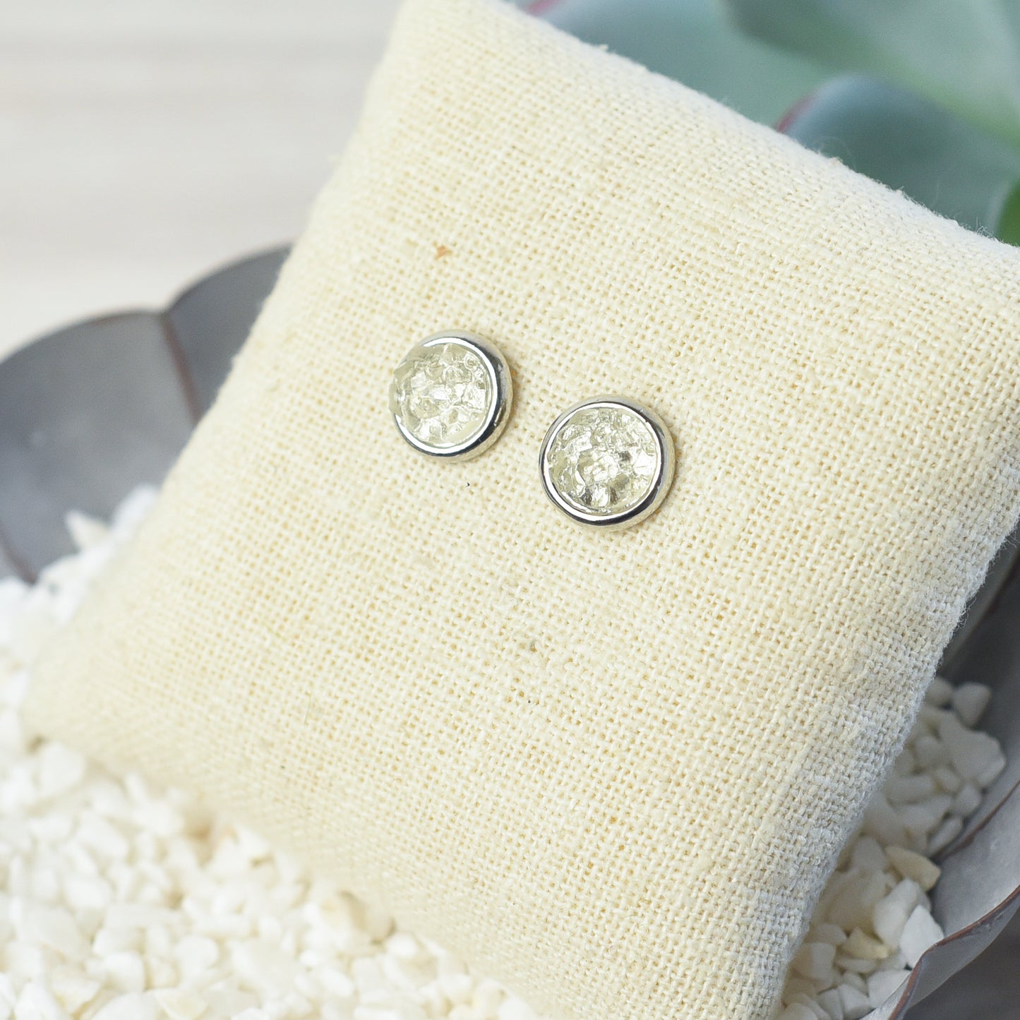 Raw Cut Shimmer Druzy Stud Earrings in Silver Settings