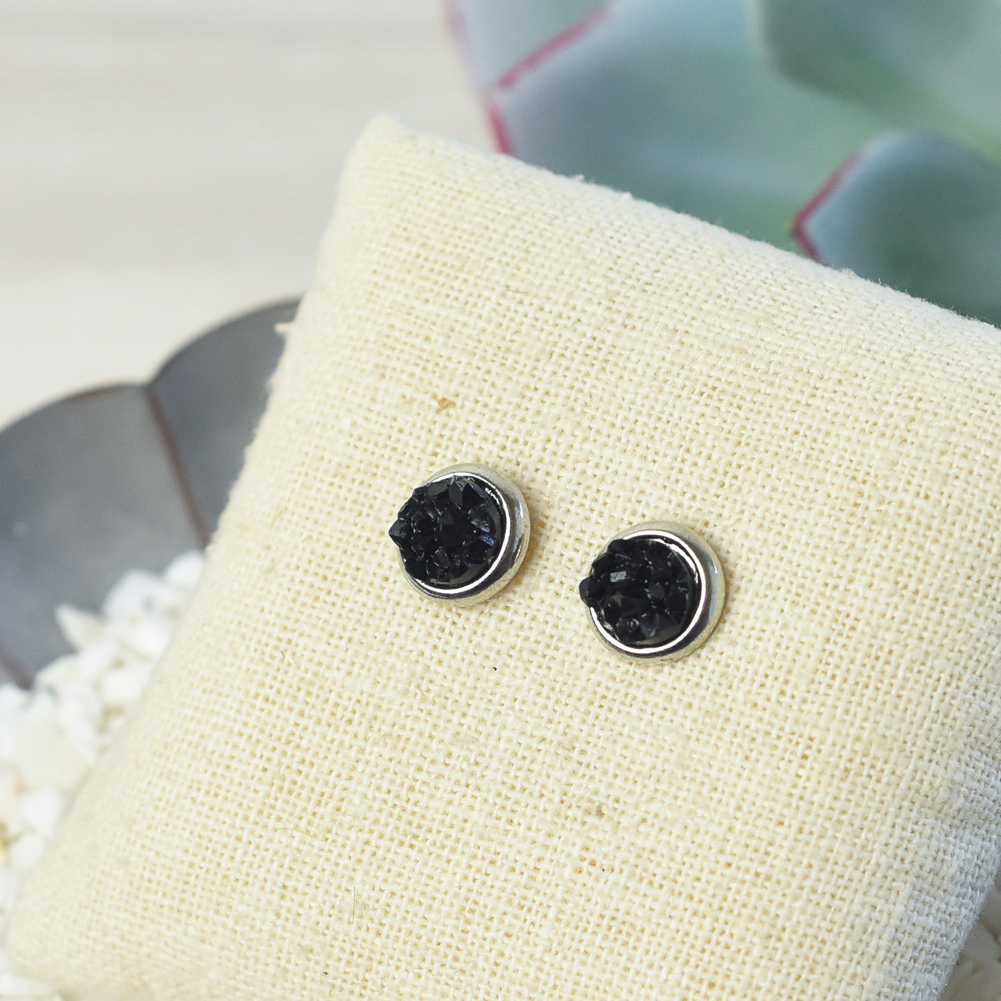 Raw Cut Shimmer Druzy Stud Earrings in Silver Settings