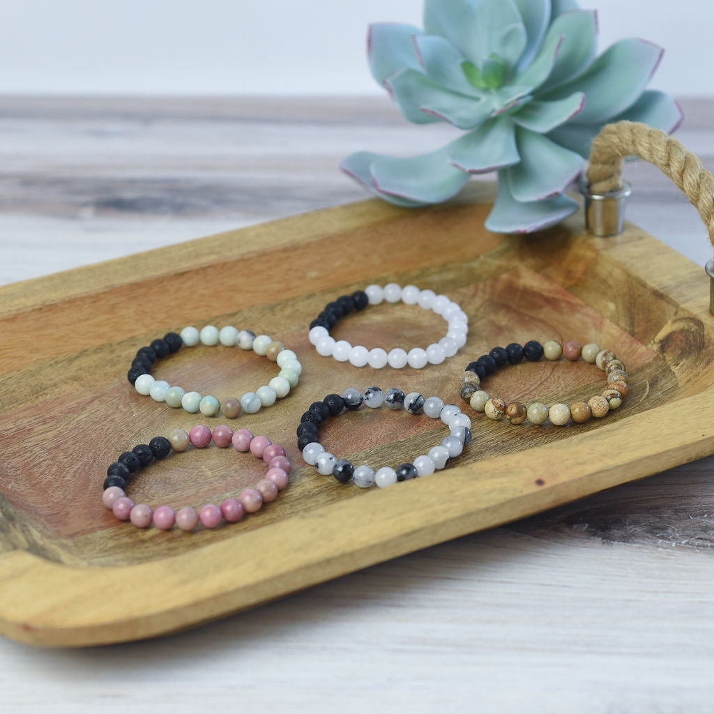 Natural Stone and Lava Bead Stretch Bracelet