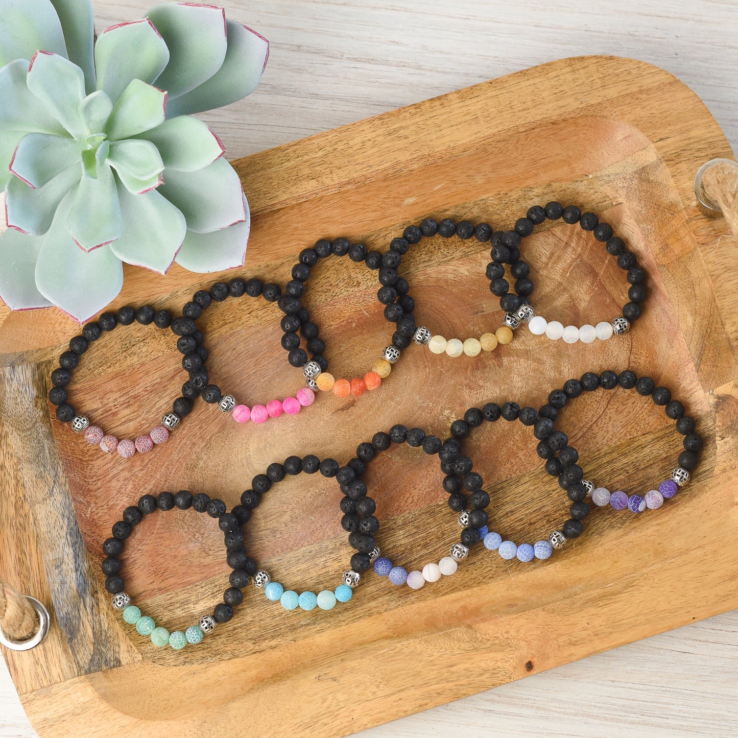 Lava Stone Diffuser Stretch Bracelet Set (Individuals or Assorted set of 6)