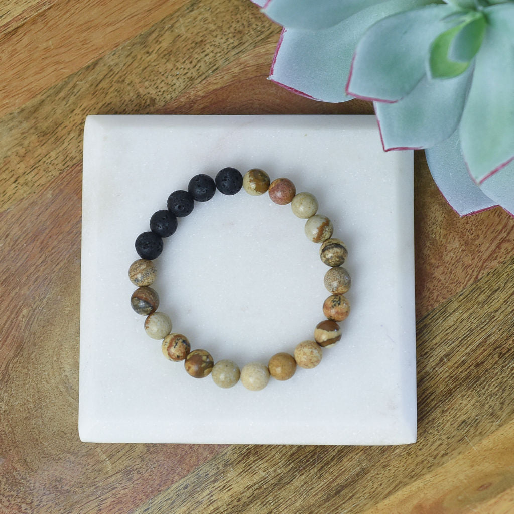 Natural Stone and Lava Bead Stretch Bracelet