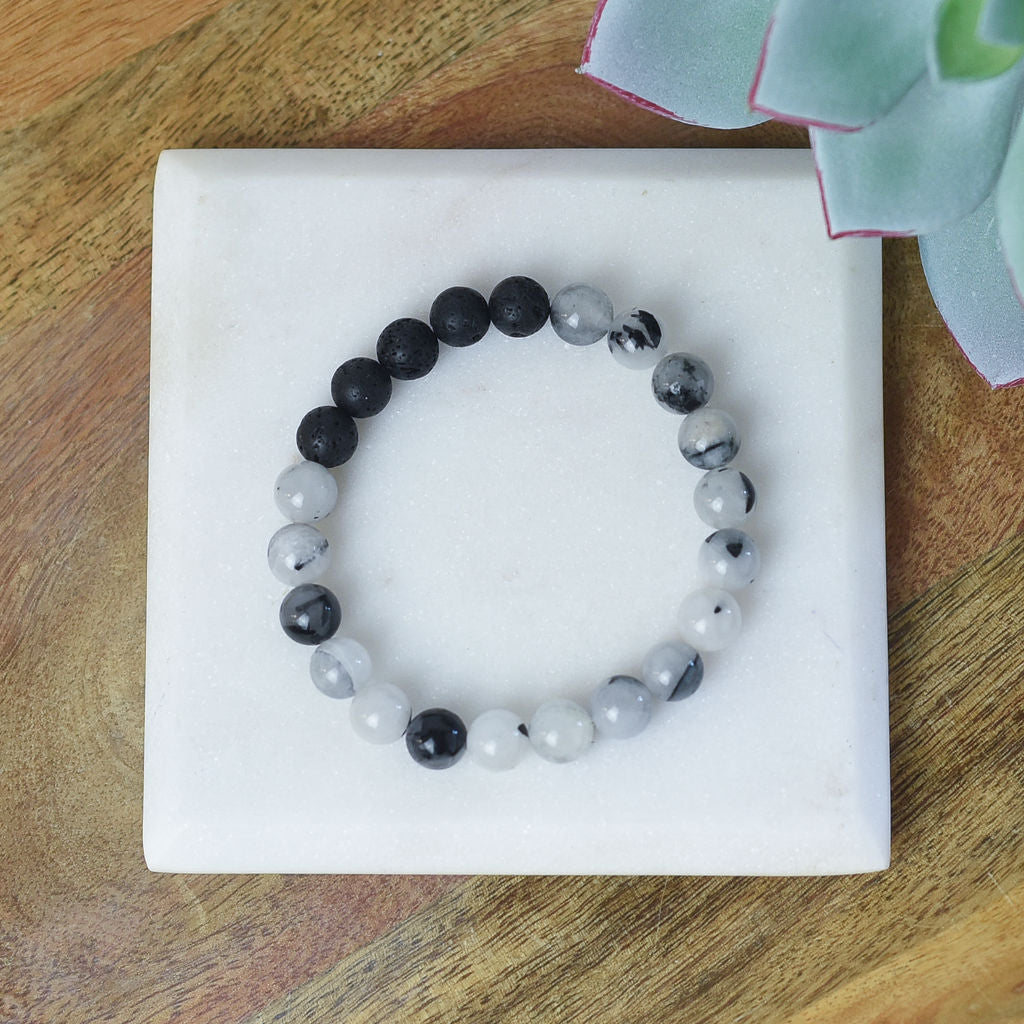 Natural Stone and Lava Bead Stretch Bracelet