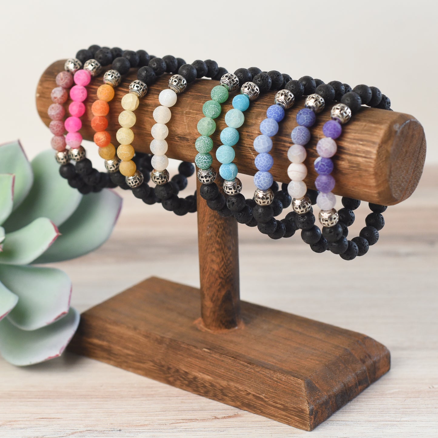 Lava Stone Diffuser Stretch Bracelet Set (Individuals or Assorted set of 6)