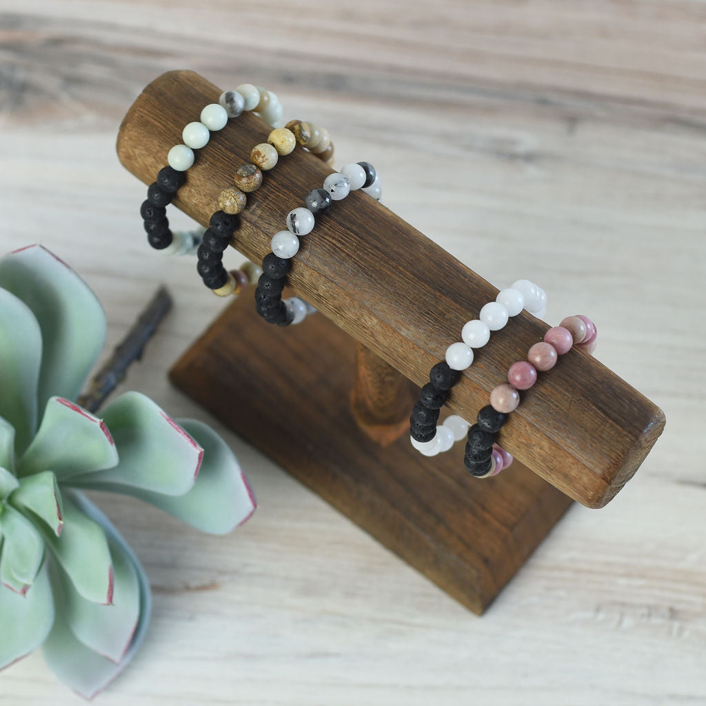 Natural Stone and Lava Bead Stretch Bracelet