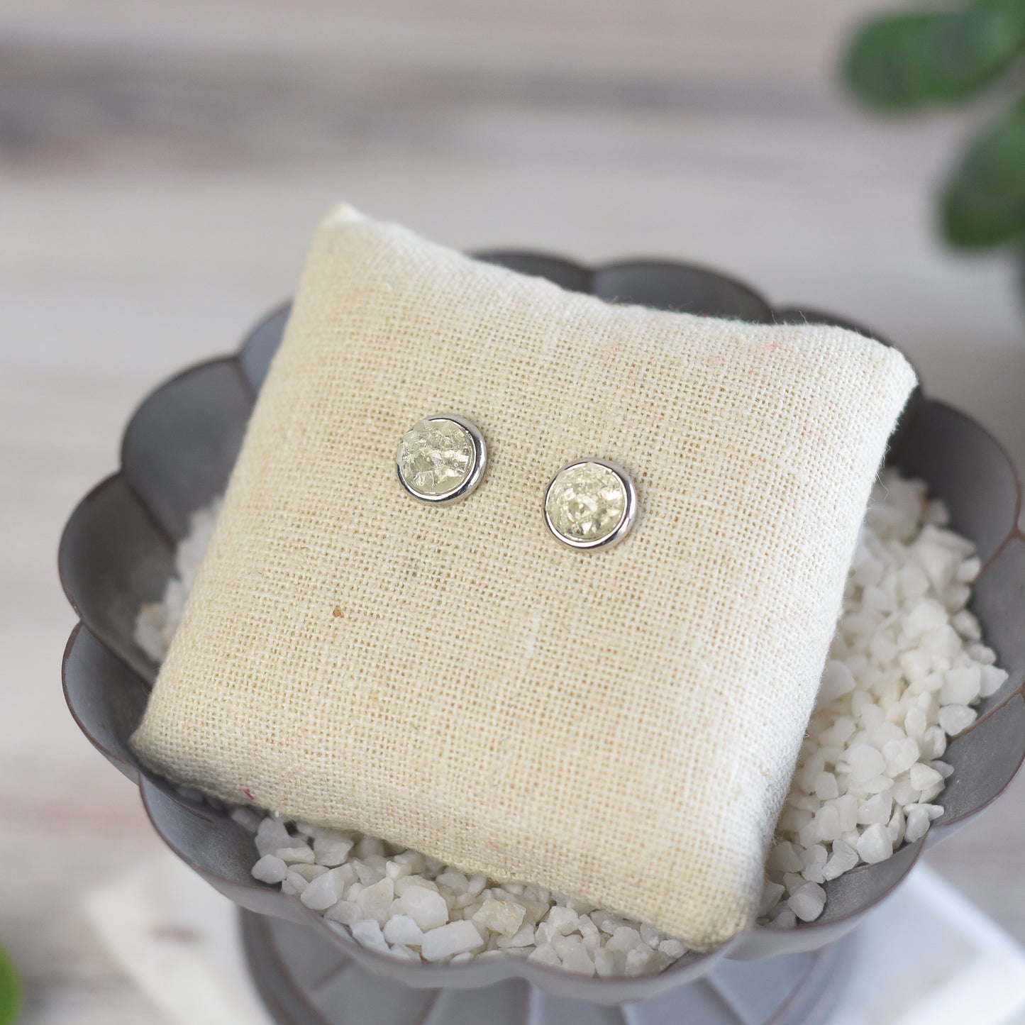 Raw Cut Shimmer Druzy Stud Earrings in Silver Settings