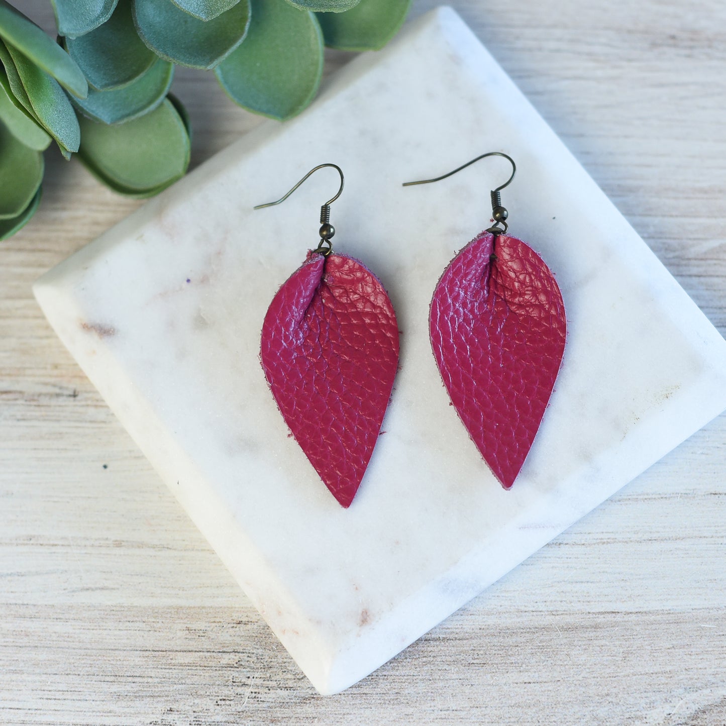 Genuine Leather Pinched Petal Dangle Earrings