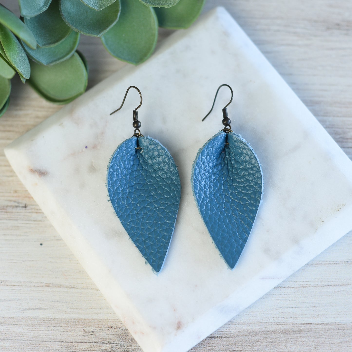 Genuine Leather Pinched Petal Dangle Earrings