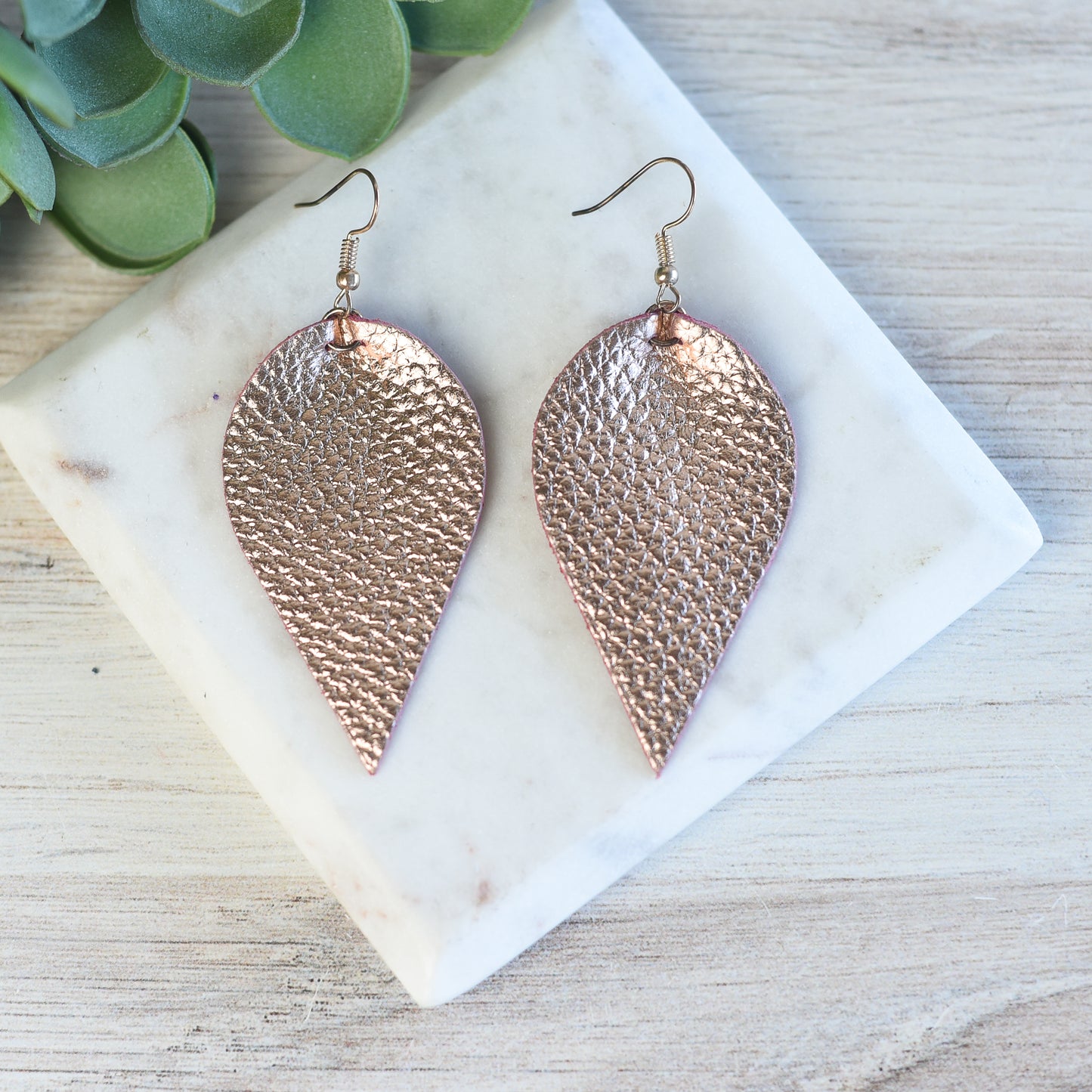 Genuine Leather Pinched Petal Dangle Earrings