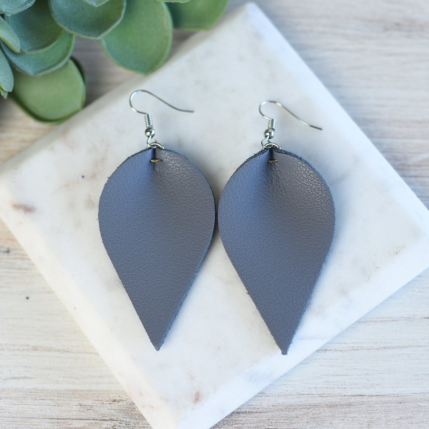 Genuine Leather Pinched Petal Dangle Earrings