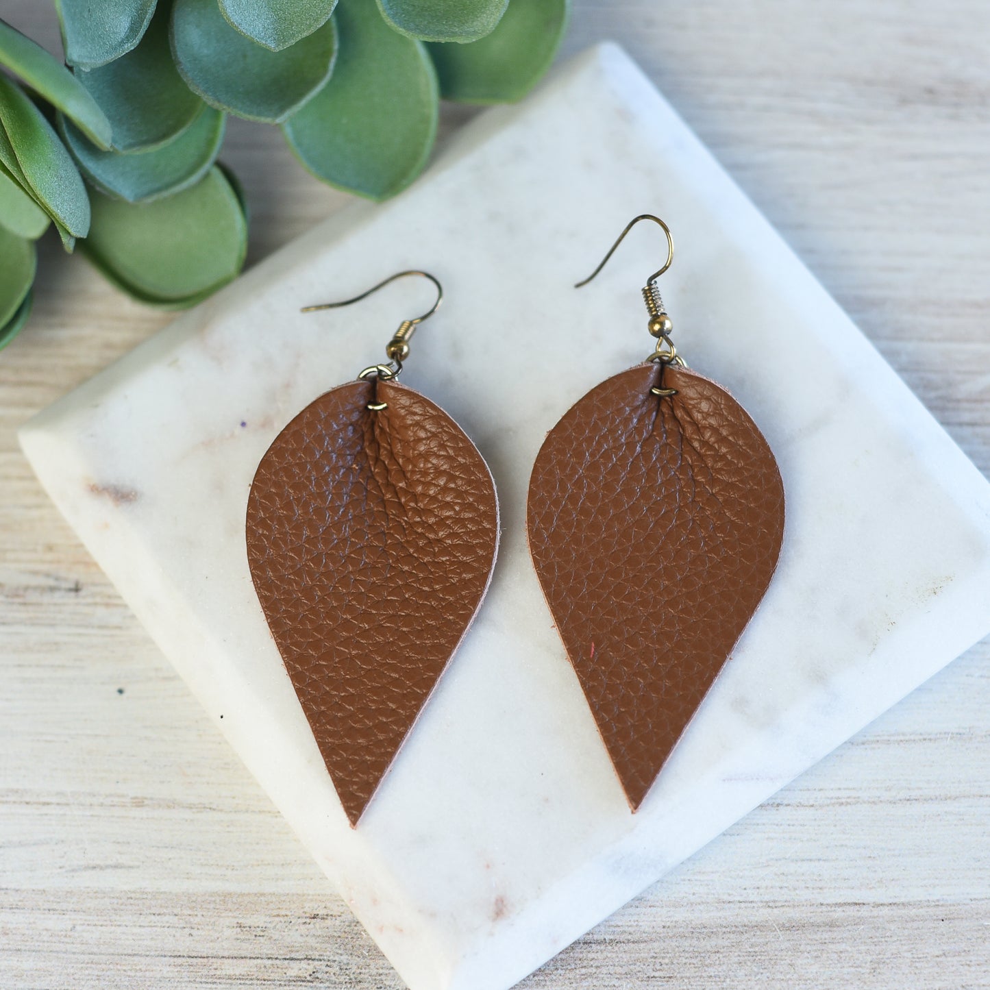 Genuine Leather Pinched Petal Dangle Earrings
