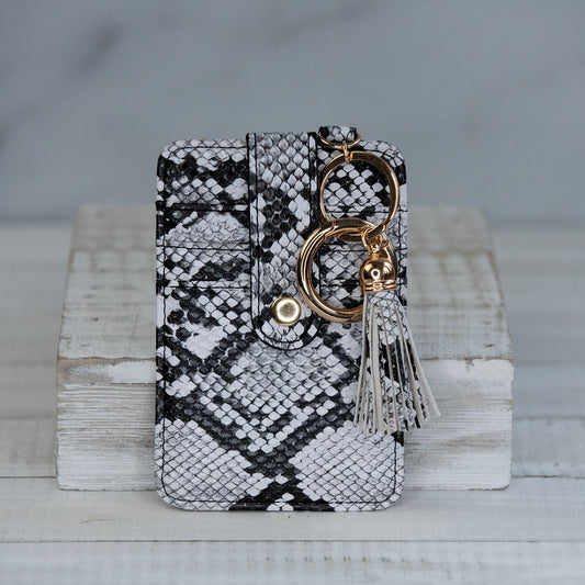 Candace Keychain Card Wallet-White Snakeskin