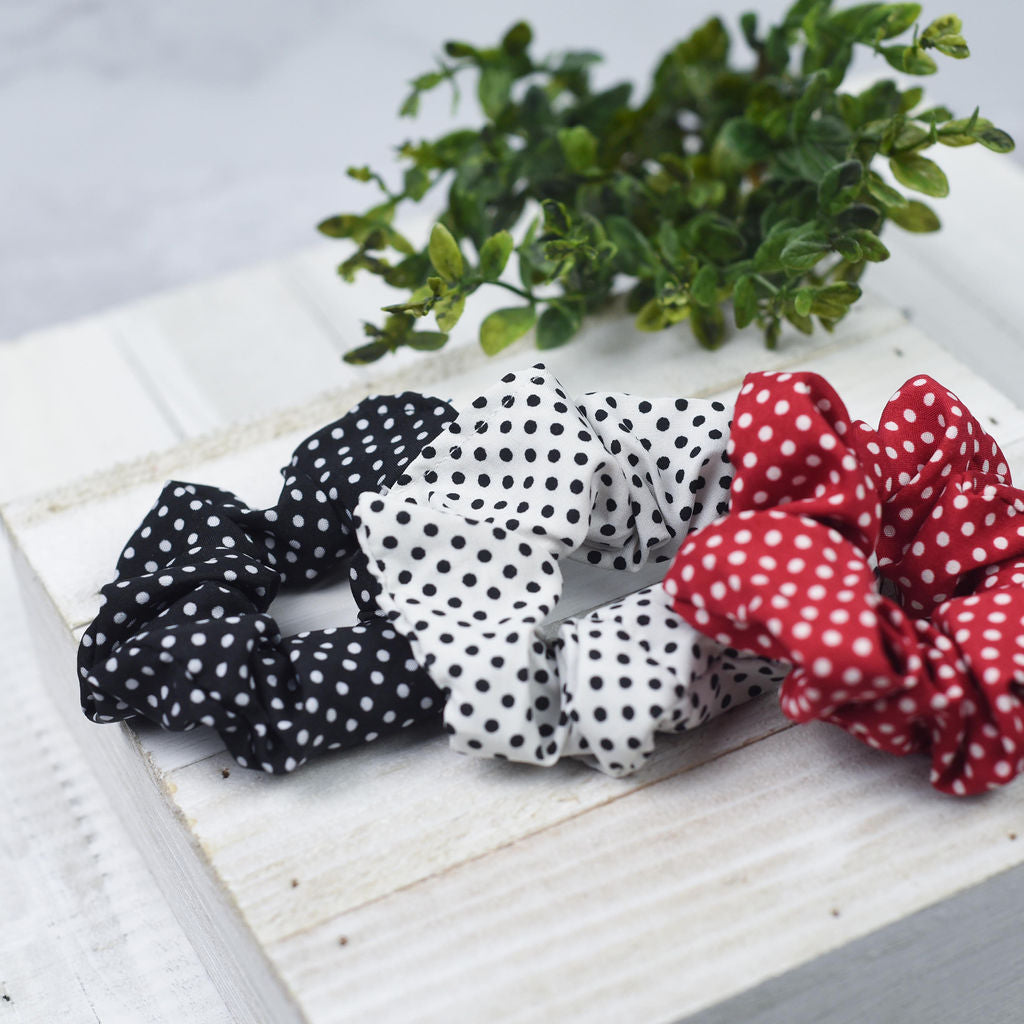 Hair Scrunch Set in Pin Dot (Red, Black and White)