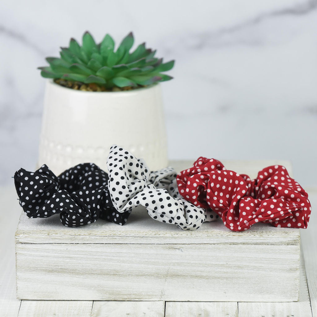 Hair Scrunch Set in Pin Dot (Red, Black and White)