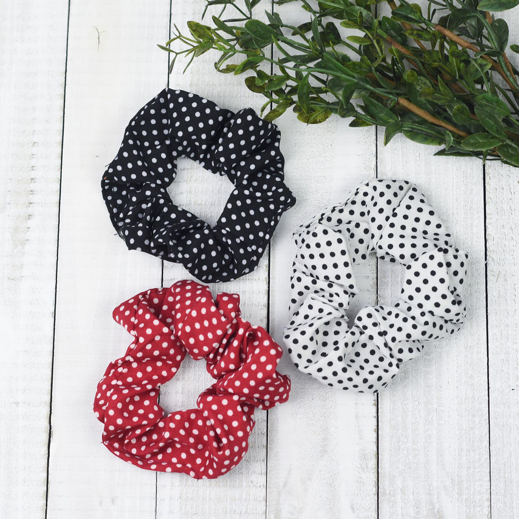 Hair Scrunch Set in Pin Dot (Red, Black and White)