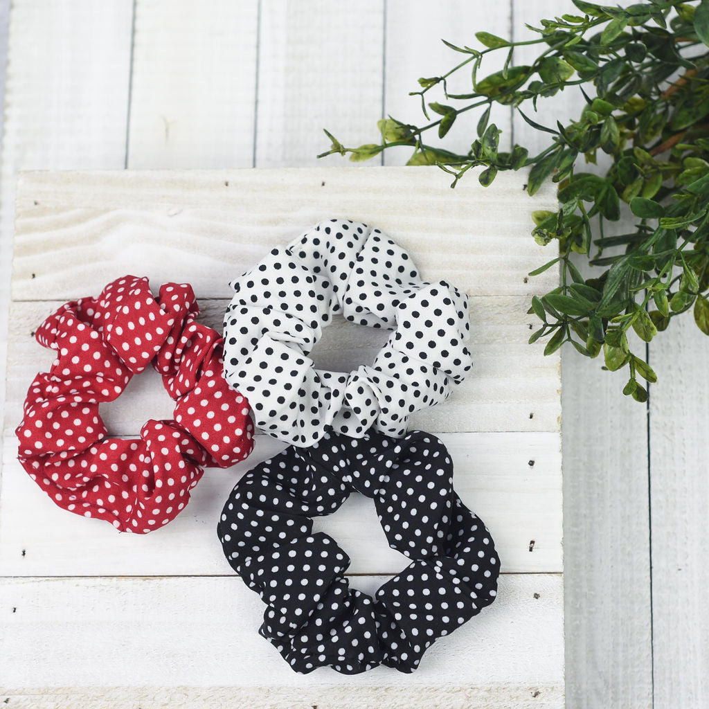 Hair Scrunch Set in Pin Dot (Red, Black and White)