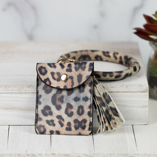 Ashley Hands Free Bangle Keychain with Card Pouch-Leopard