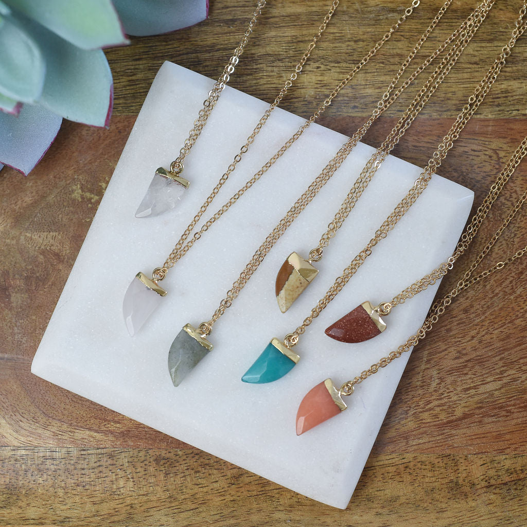 Natural Stone Tiger Tooth Pendant Necklace