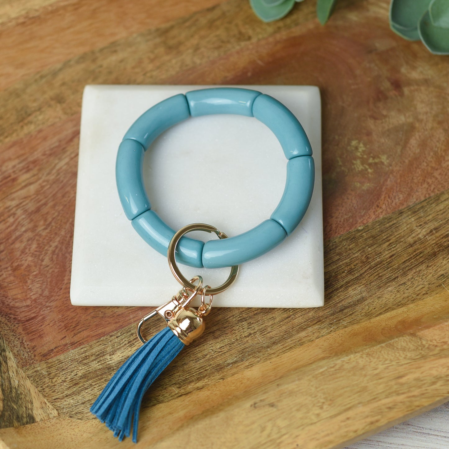 Katie Tube Bead Stretch Bracelet with Tassel and Keychain