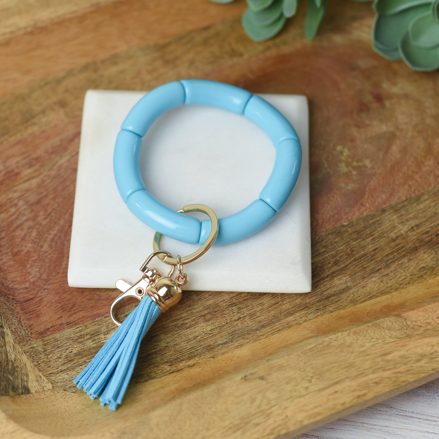Katie Tube Bead Stretch Bracelet with Tassel and Keychain