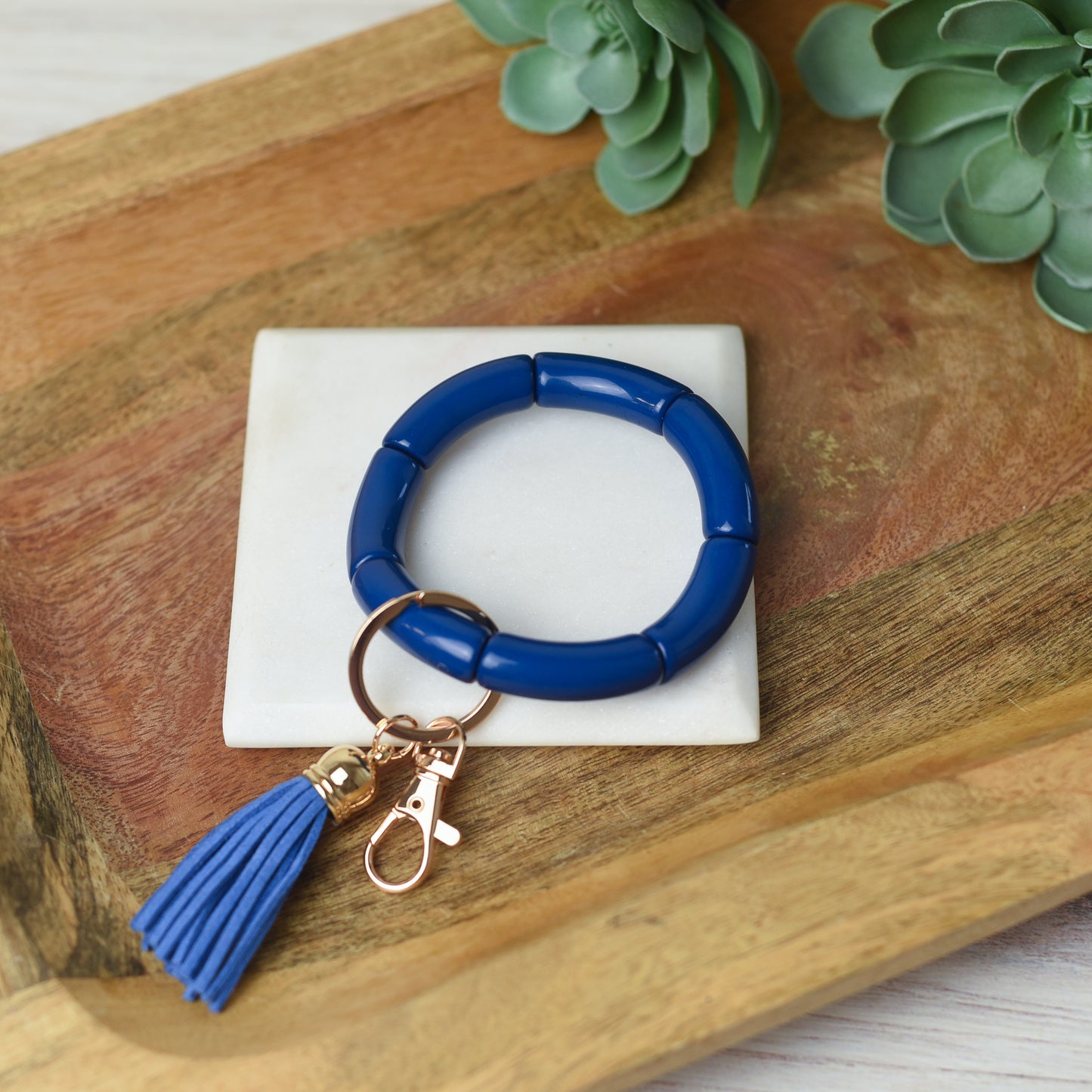 Katie Tube Bead Stretch Bracelet with Tassel and Keychain