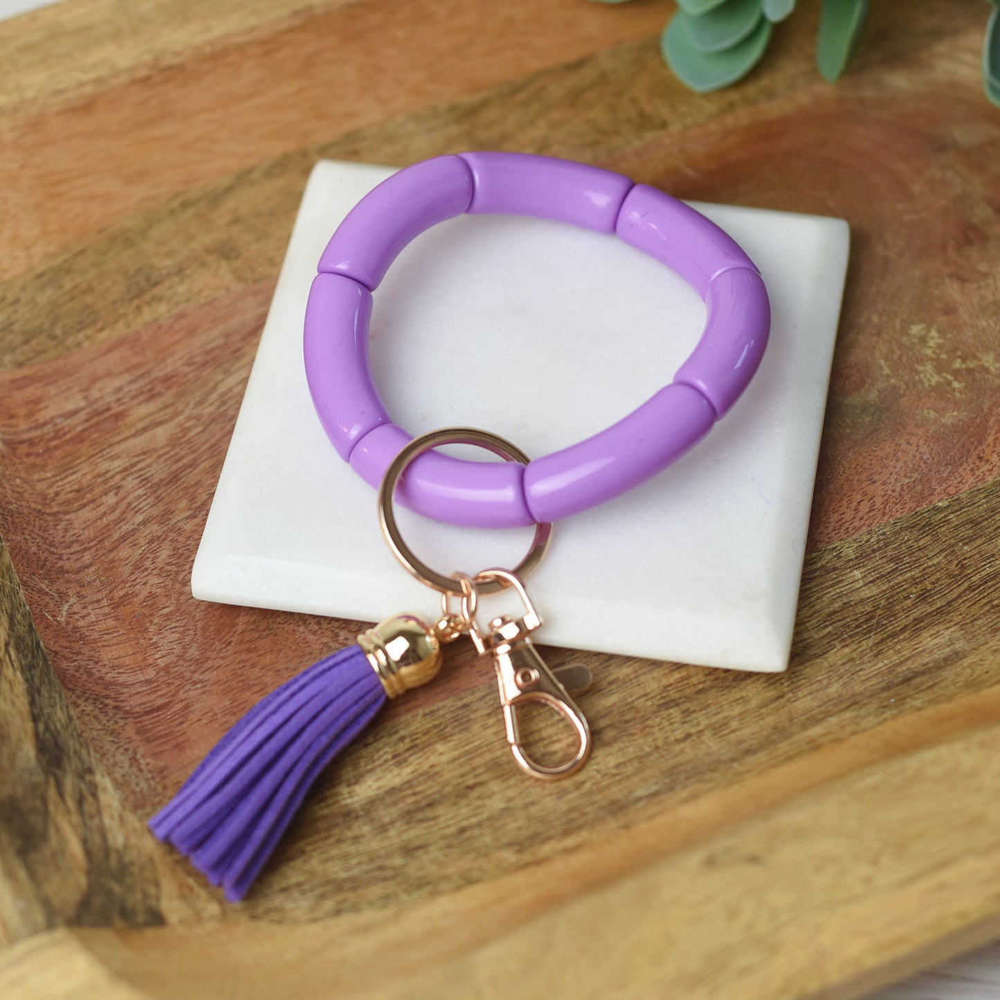 Katie Tube Bead Stretch Bracelet with Tassel and Keychain