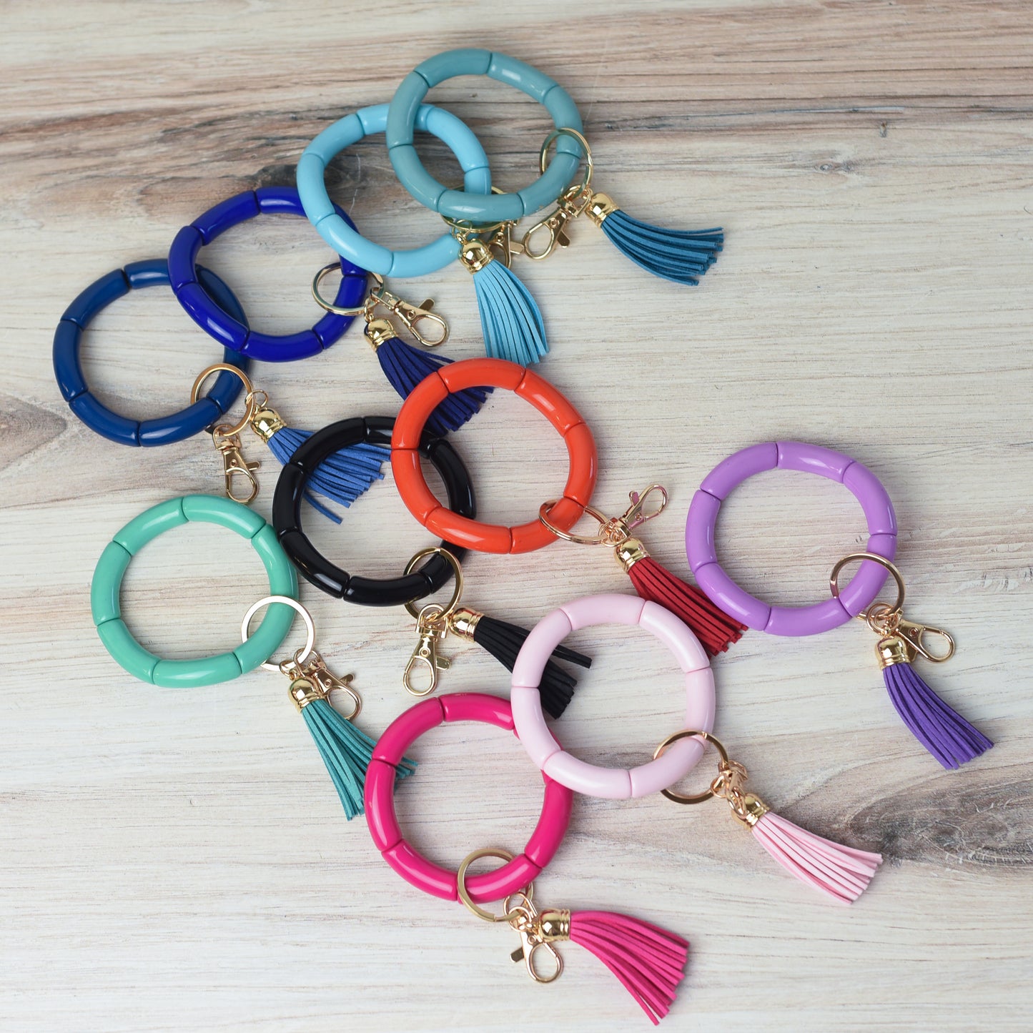 Katie Tube Bead Stretch Bracelet with Tassel and Keychain