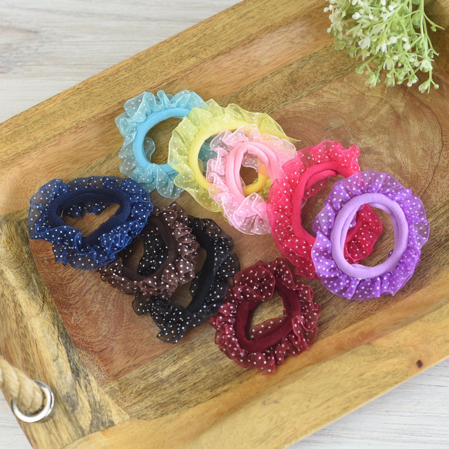 Ruffled Polka Dot Softie Hair Ties-Rainbow Set of 9