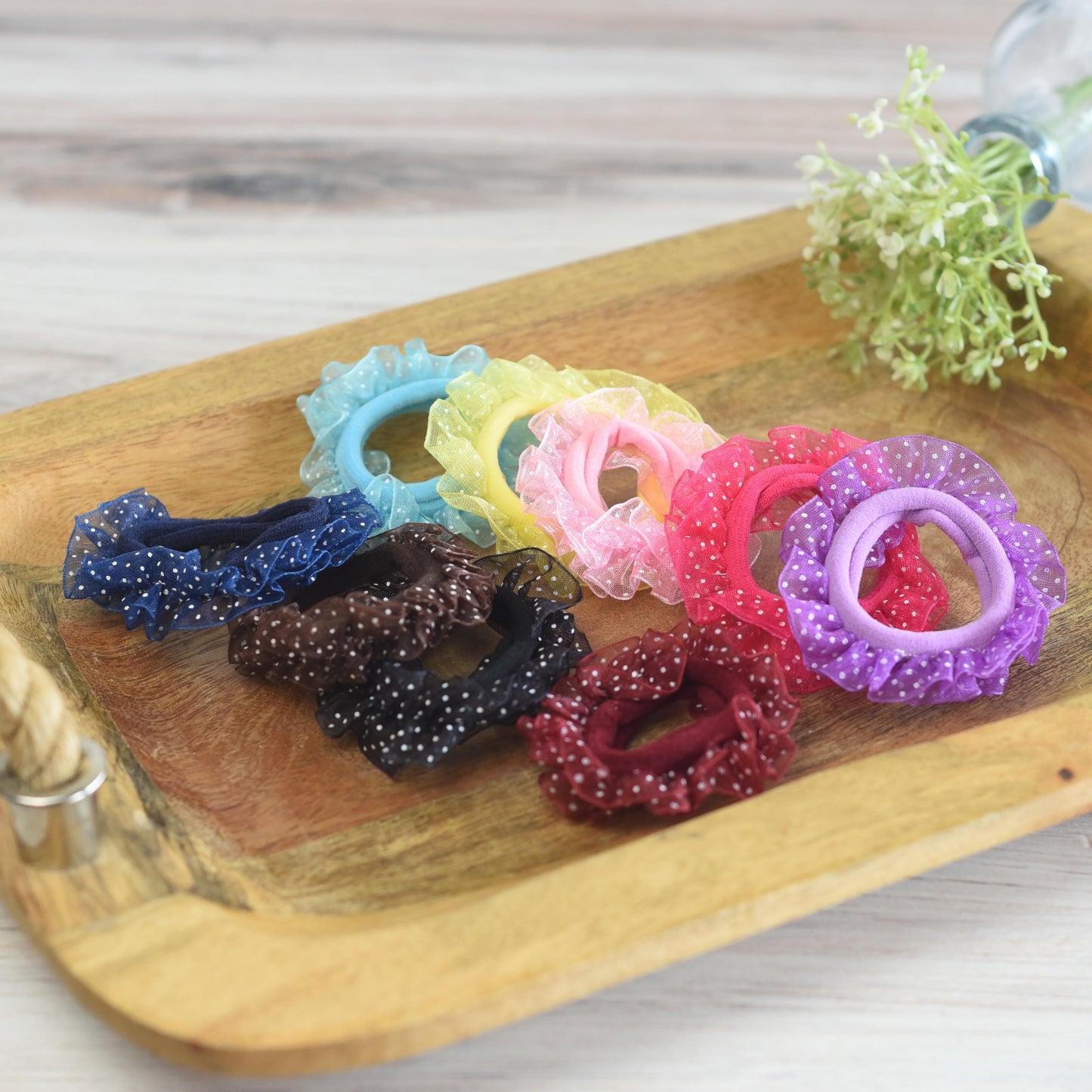 Ruffled Polka Dot Softie Hair Ties-Rainbow Set of 9