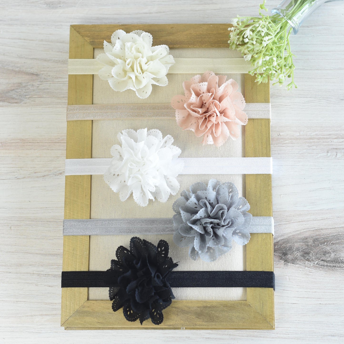 Laser Cut Ruffled Flower Elastic Headband