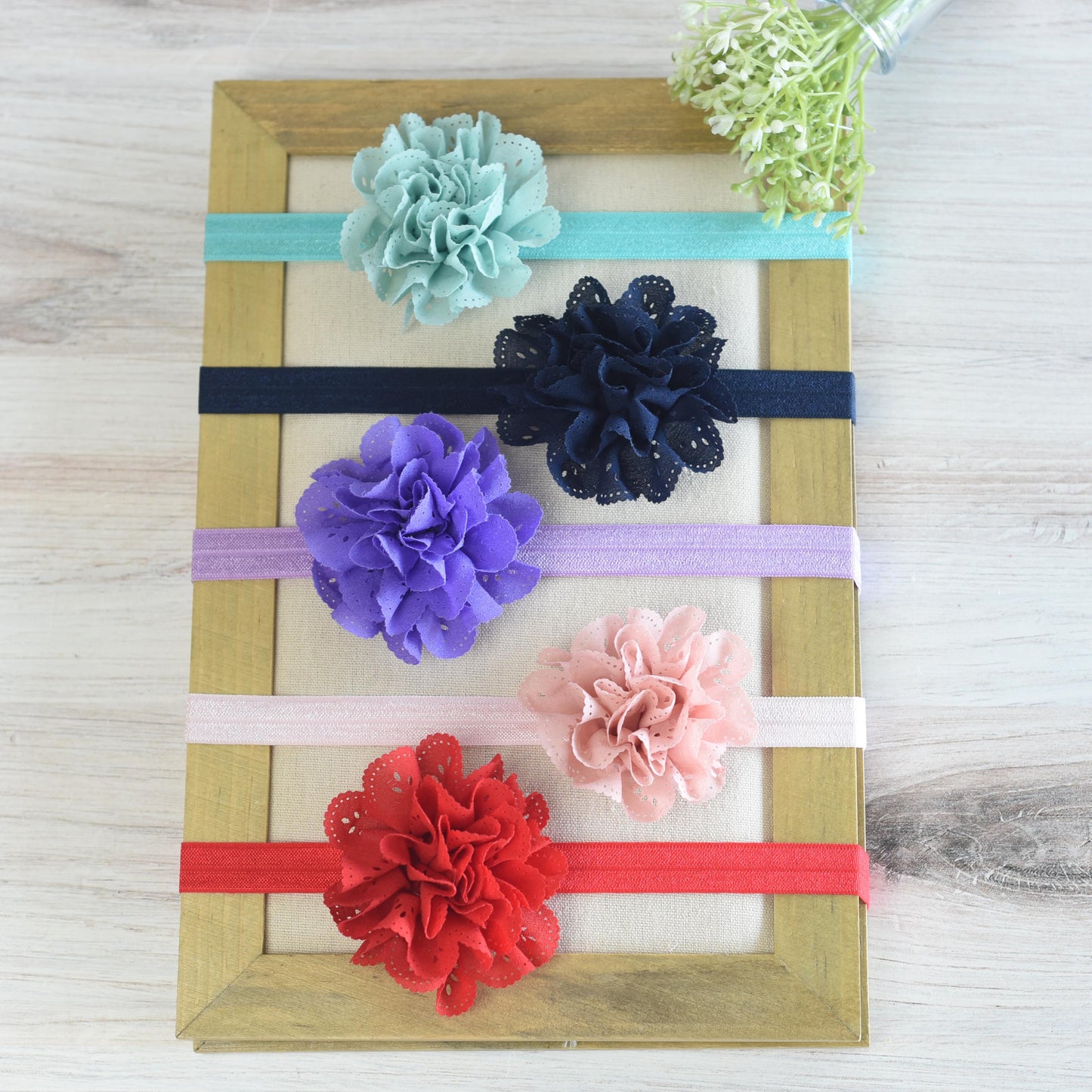 Laser Cut Ruffled Flower Elastic Headband