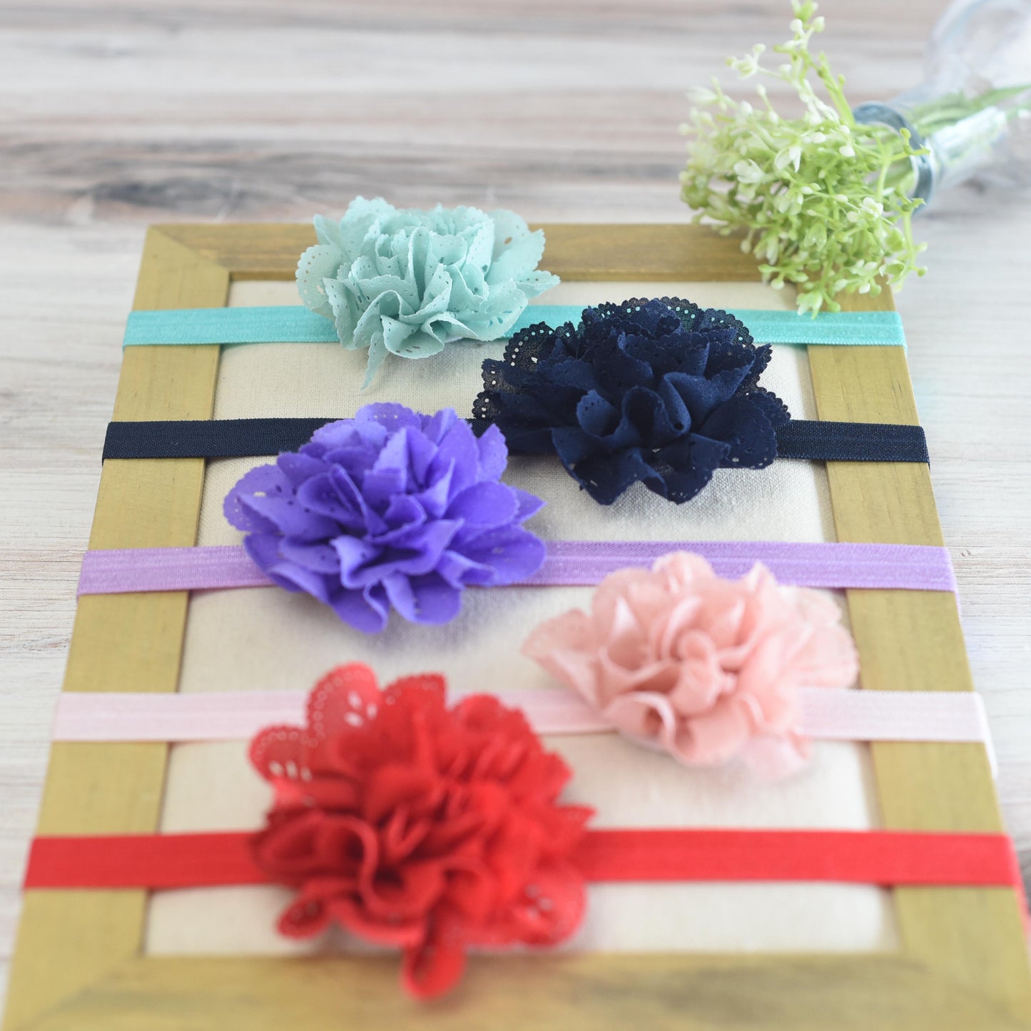 Laser Cut Ruffled Flower Elastic Headband