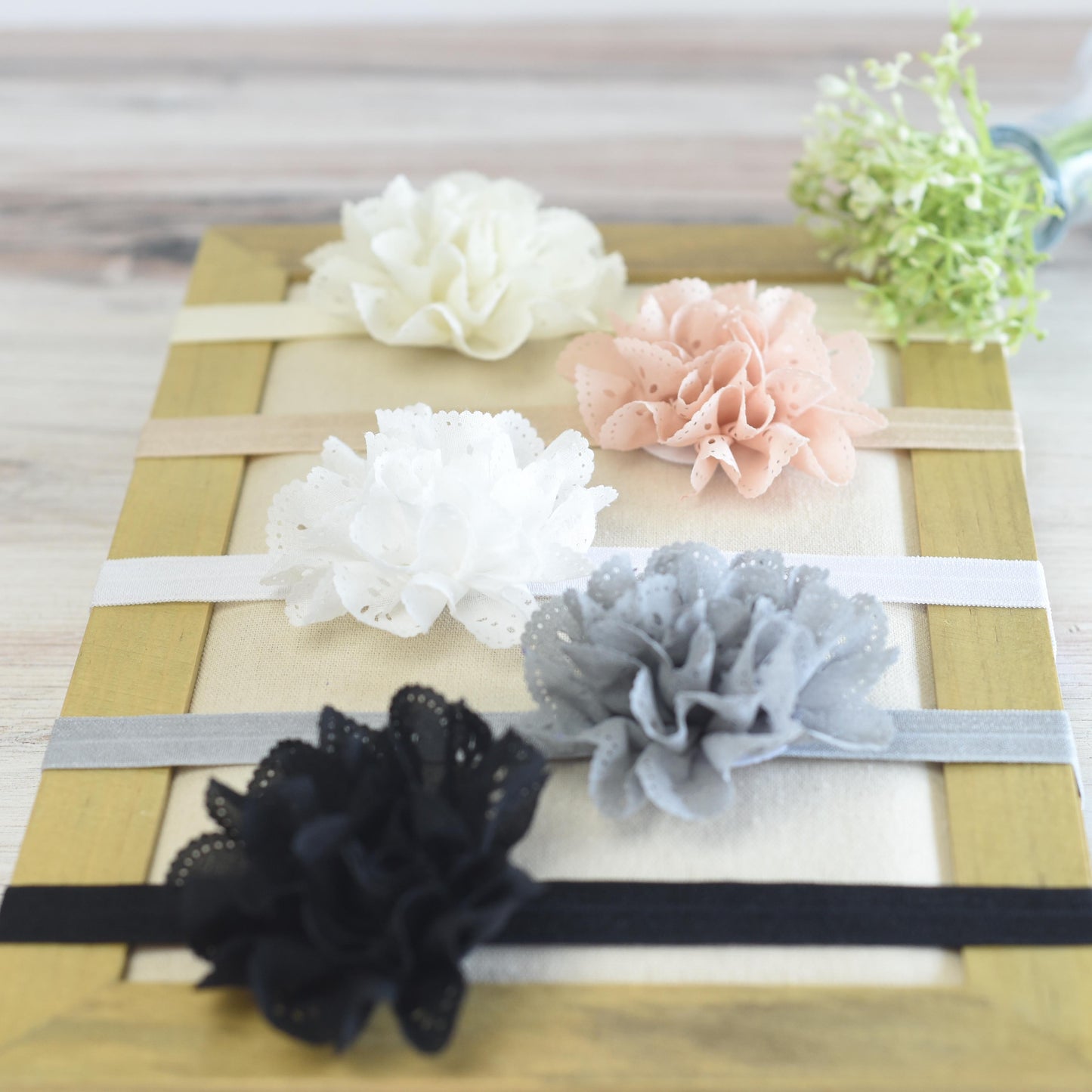 Laser Cut Ruffled Flower Elastic Headband