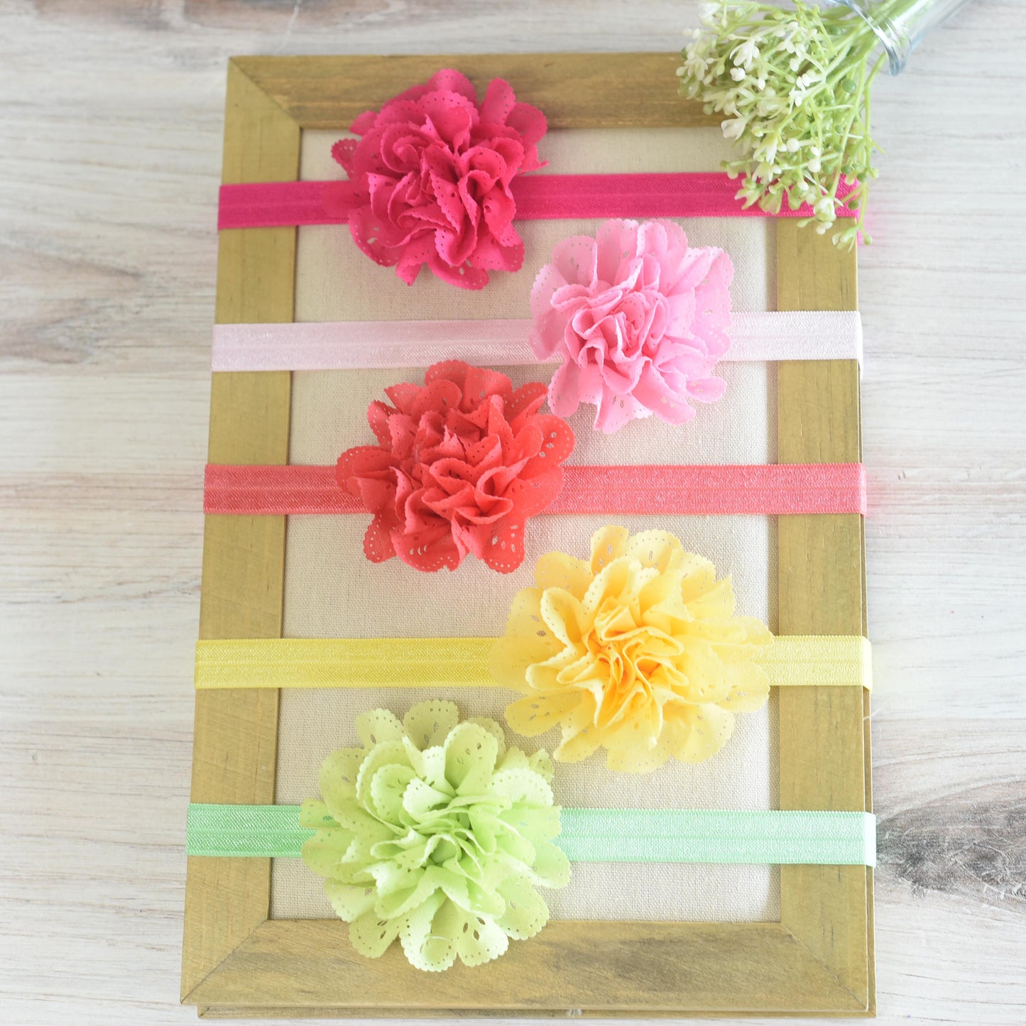 Laser Cut Ruffled Flower Elastic Headband