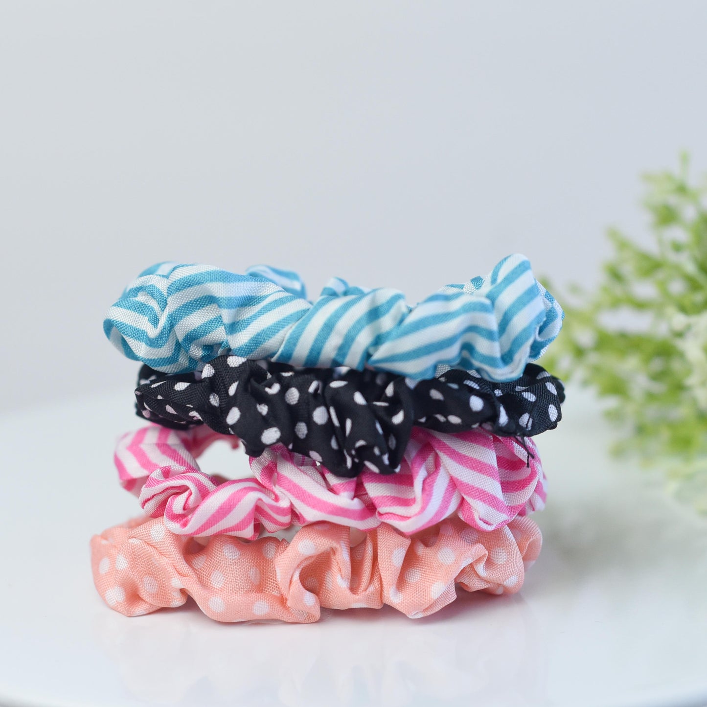 Patterned Cotton Hair Scrunch Sets in Assorted Colors