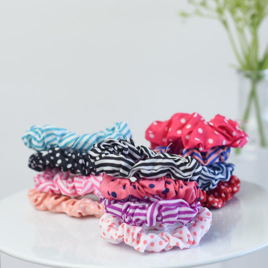 Patterned Cotton Hair Scrunch Sets in Assorted Colors