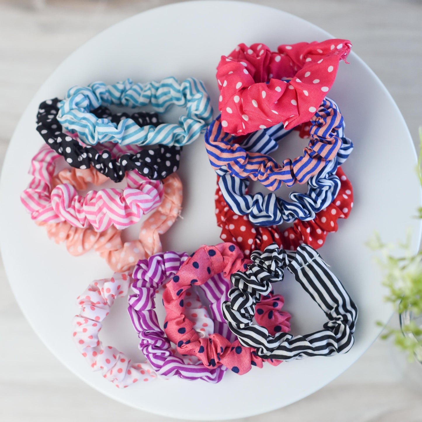 Patterned Cotton Hair Scrunch Sets in Assorted Colors