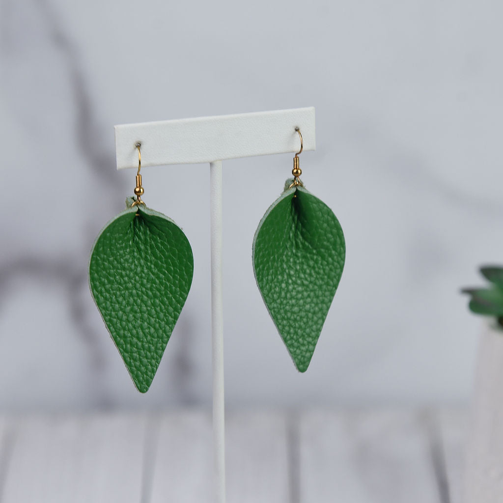 Genuine Leather Pinched Petal Dangle Earrings