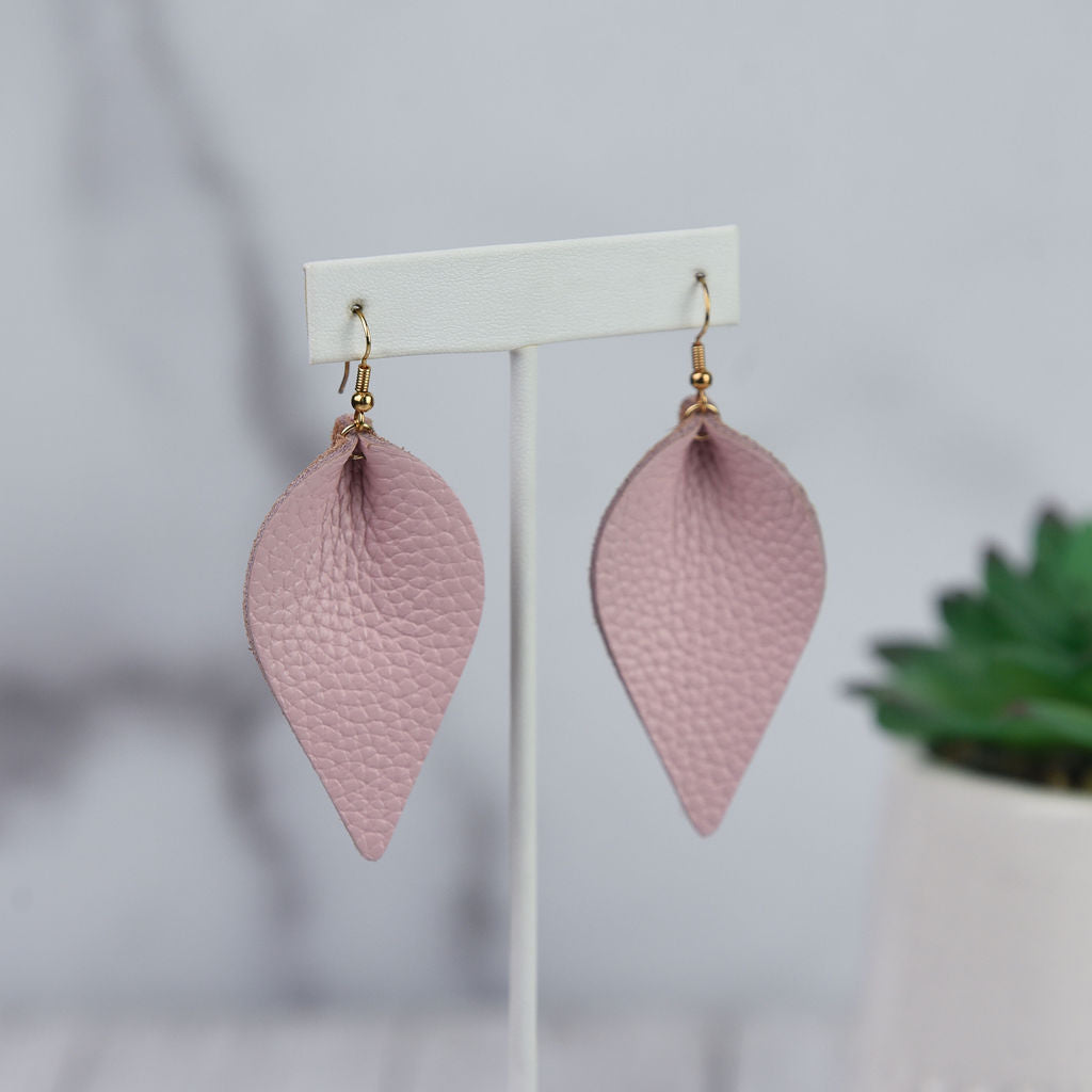 Genuine Leather Pinched Petal Dangle Earrings