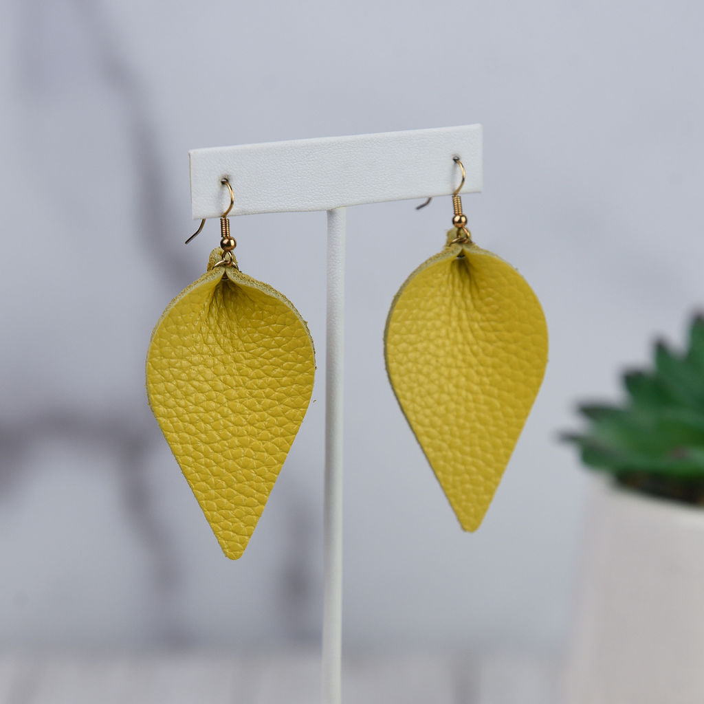 Genuine Leather Pinched Petal Dangle Earrings