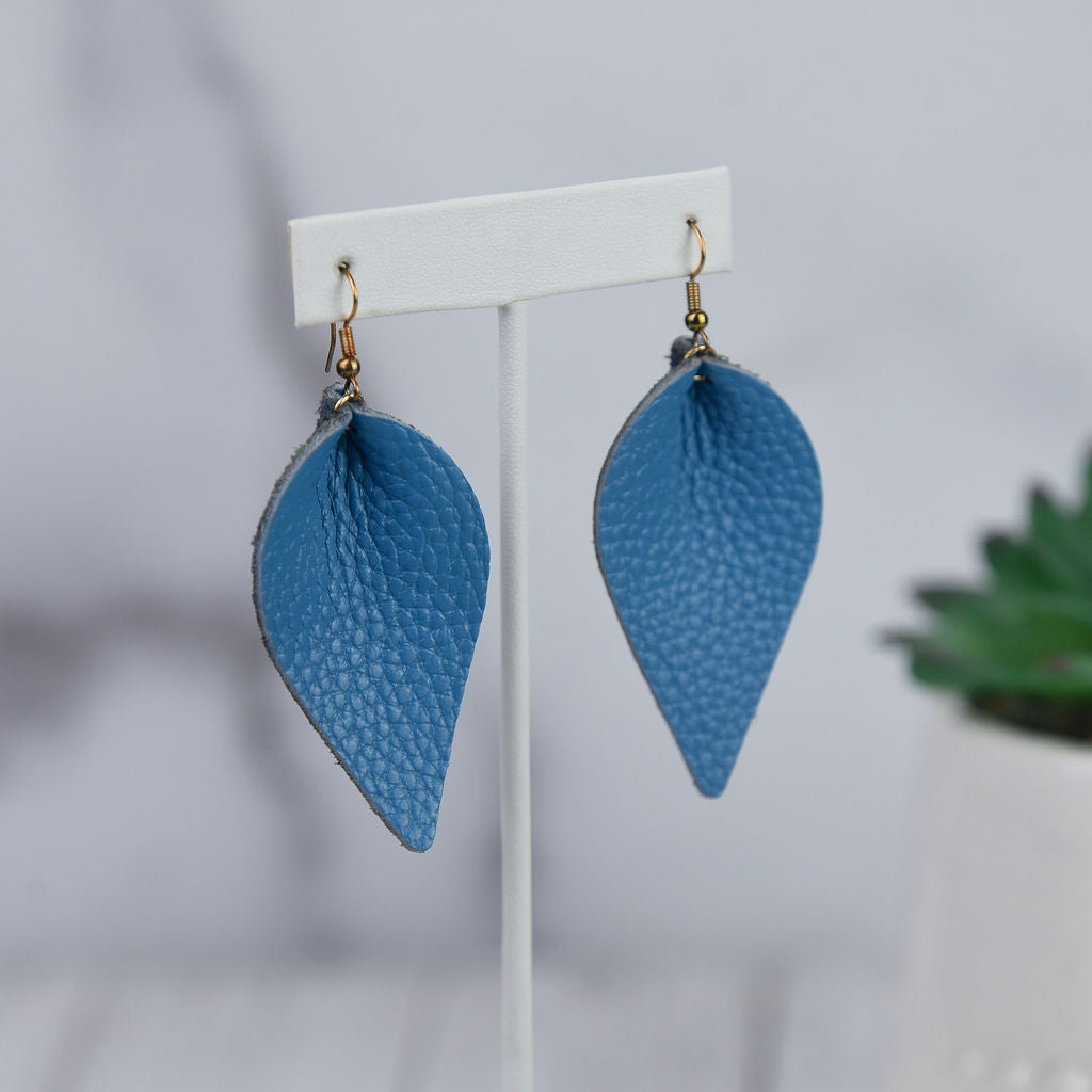 Genuine Leather Pinched Petal Dangle Earrings